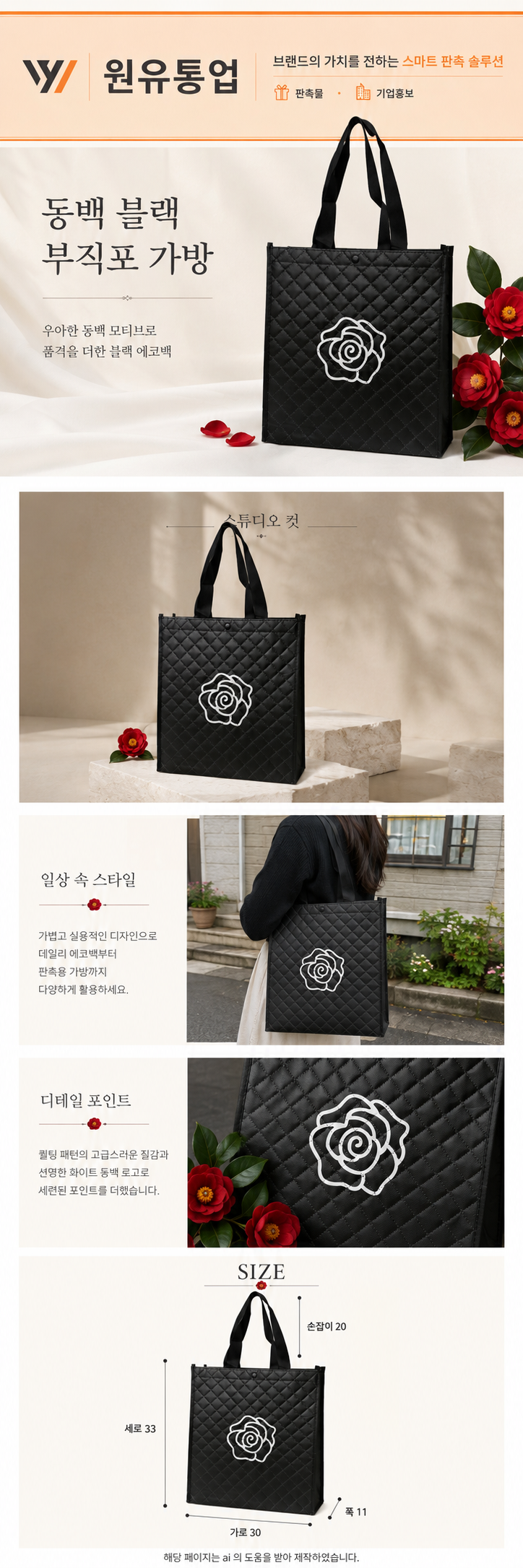 동백 블랙 파우치 상세이미지
