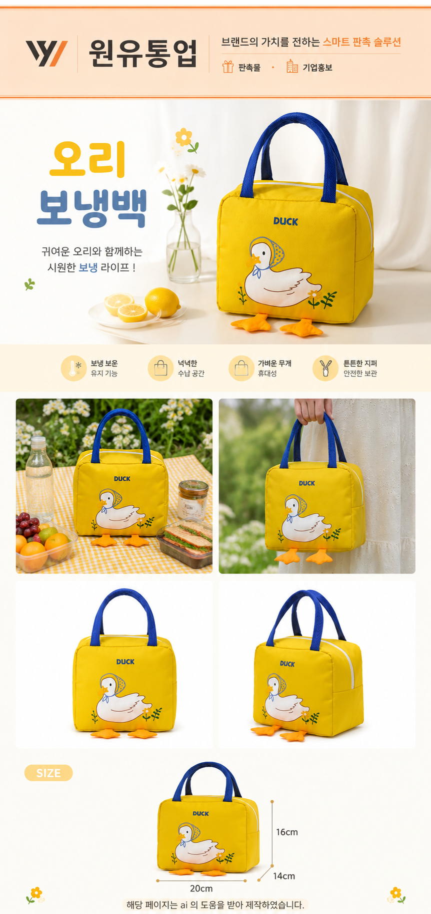 오리 보냉백 ( 노란색 ) 상세이미지